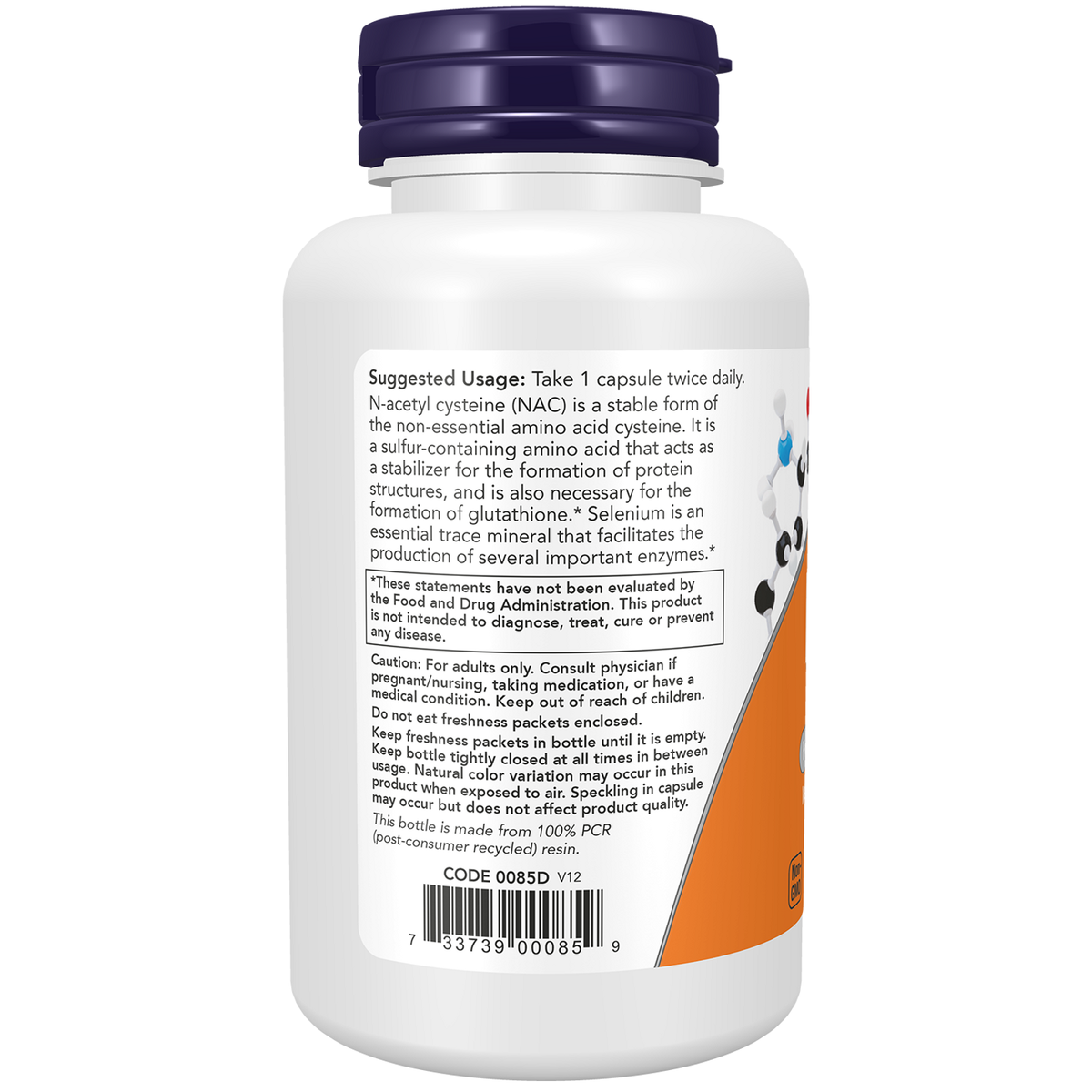 Now Foods NAC 600 mg – pakendi vasak külg