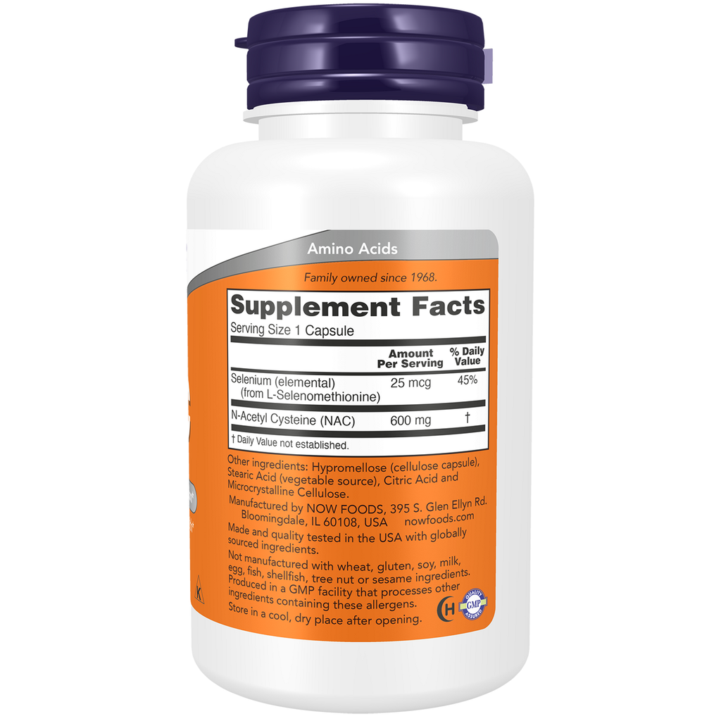 Now Foods NAC 600 mg – pakendi parem külg