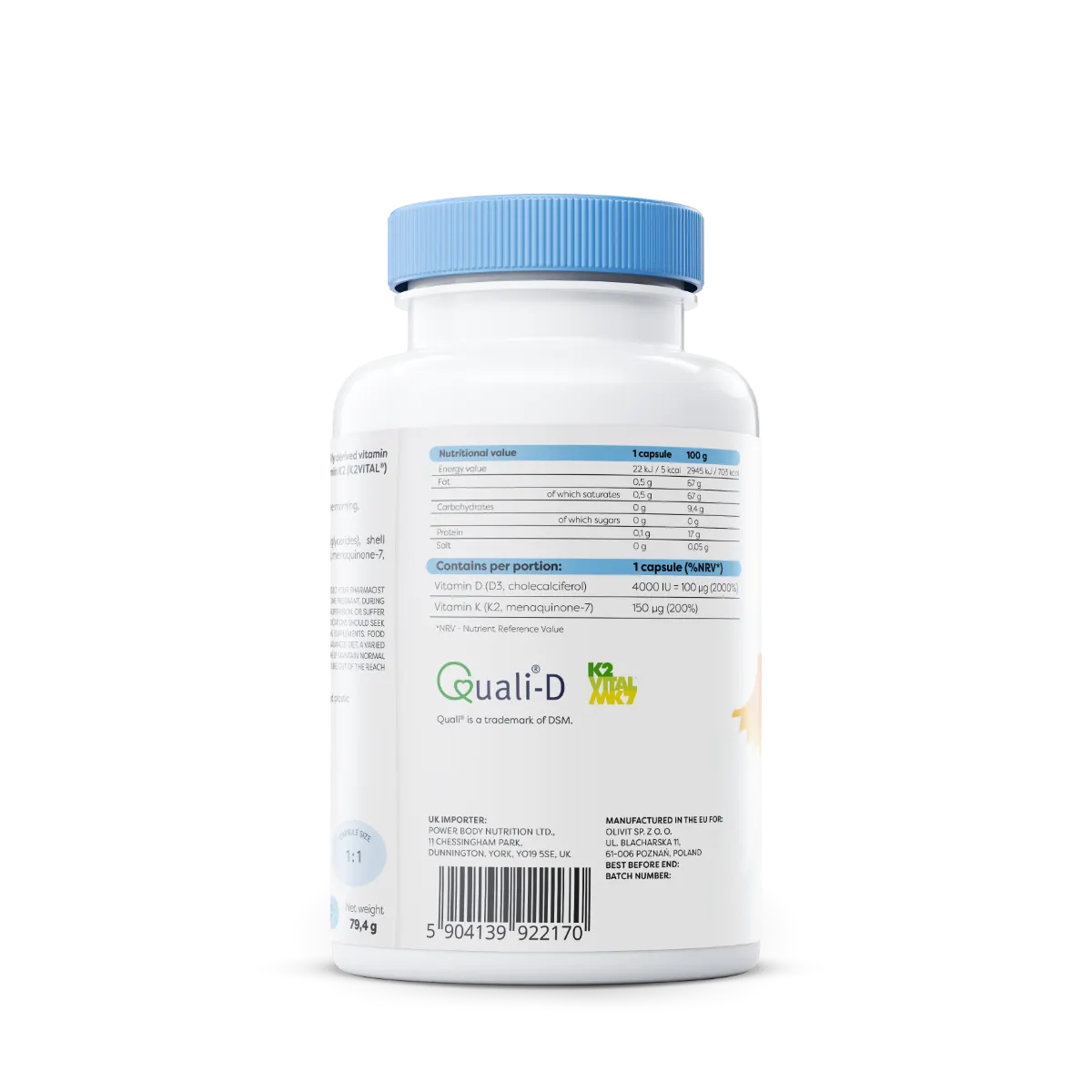 Osavi D3 4000 IU + K2 vitamiin 120 kapslit – pakendi külg