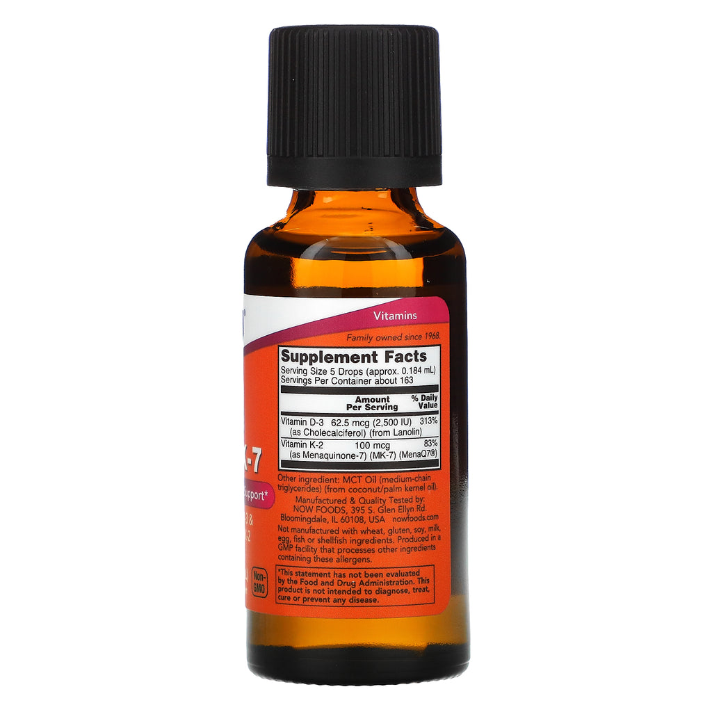 Now Foods D3 + K2 vitamiini tilgad 30 ml